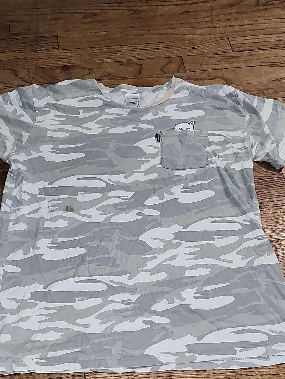 Ripndip Gray & White Camo Pocket Tee with Peekaboo Cat